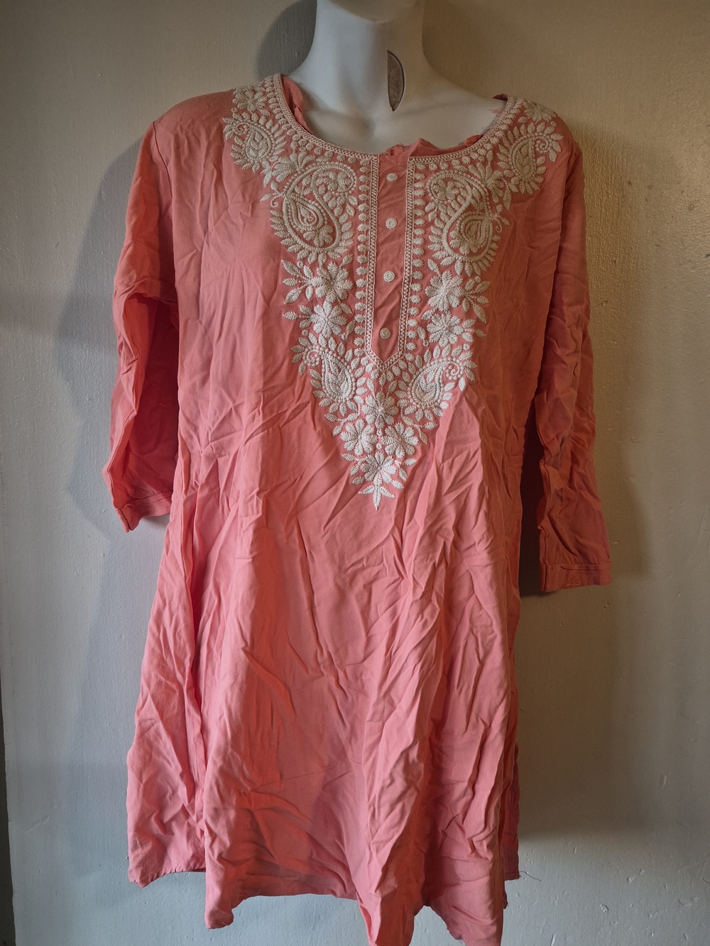 Women's Coral Embroidered V-Neck Tunic Top